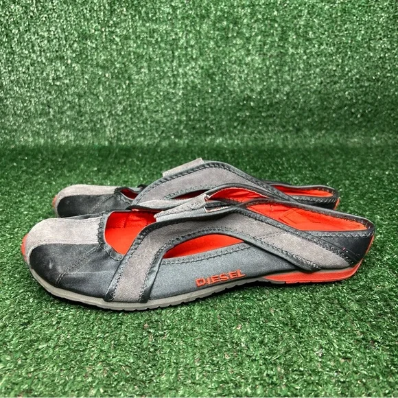 RARE Diesel Deadstock KEVLIH Women Gray Orange Sneakers Mules Vintage Sz 8.5 NEW - Picture 3 of 10